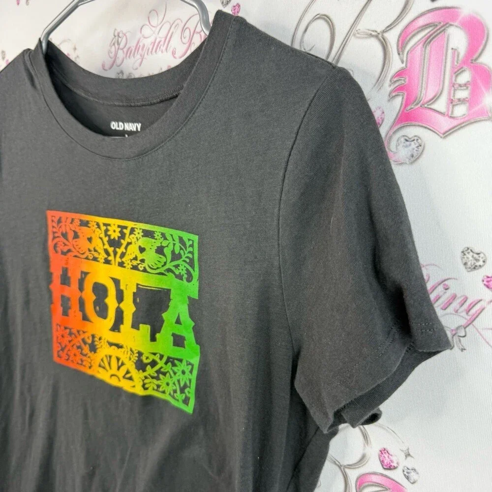 Old Navy T-shirt hola festive Black Tee with Vibrant Graphic